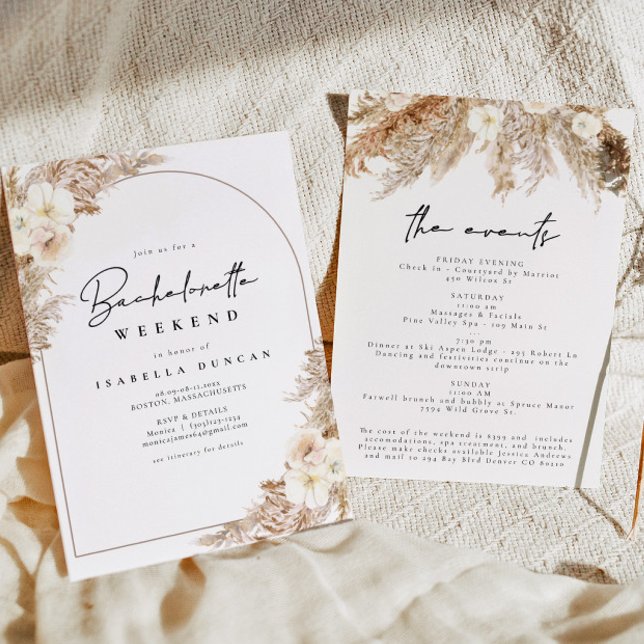 CEIRA Bohemian Pampas Grass Bachelorette Weekend Invitation (Creator Uploaded)