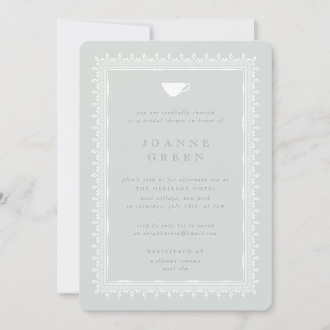 Celadon Afternoon Tea Bridal/Wedding Shower Invitation (Front)