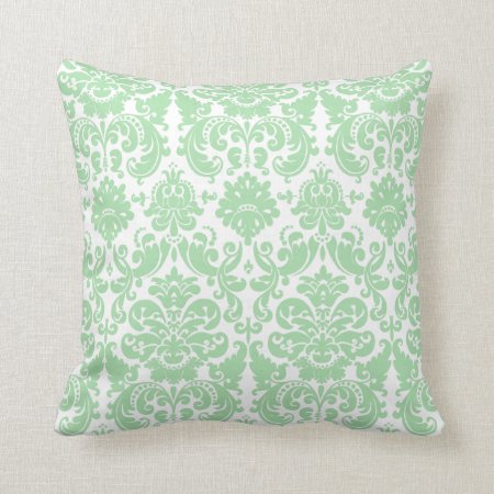 Celadon And White Elegant Damask Pattern Throw Pillow