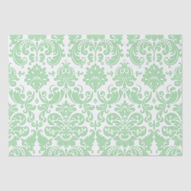 Celadon and White Elegant Damask Pattern Tissue Paper (Front)