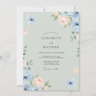 Celadon Apricot Peony Wedding Invitation