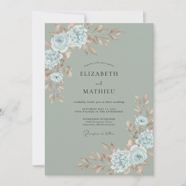 Celadon Azure Ranunculus Eucalyptus Wedding Invitation (Front)