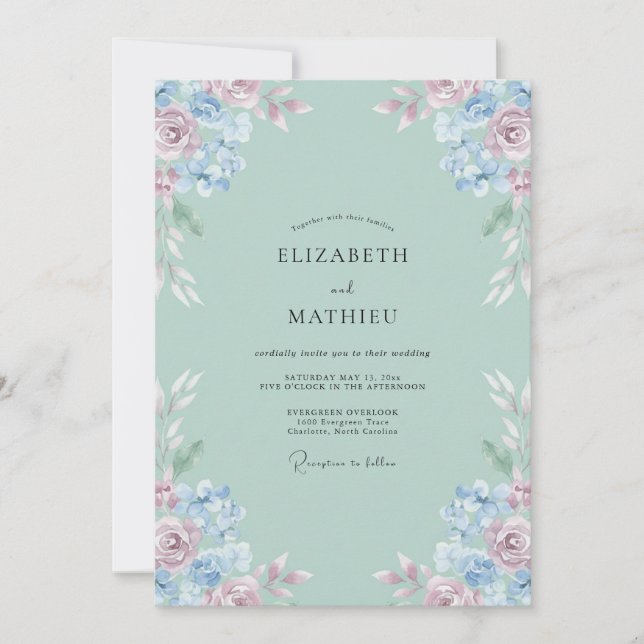 Celadon Blush Petal Wedding Invitation (Front)