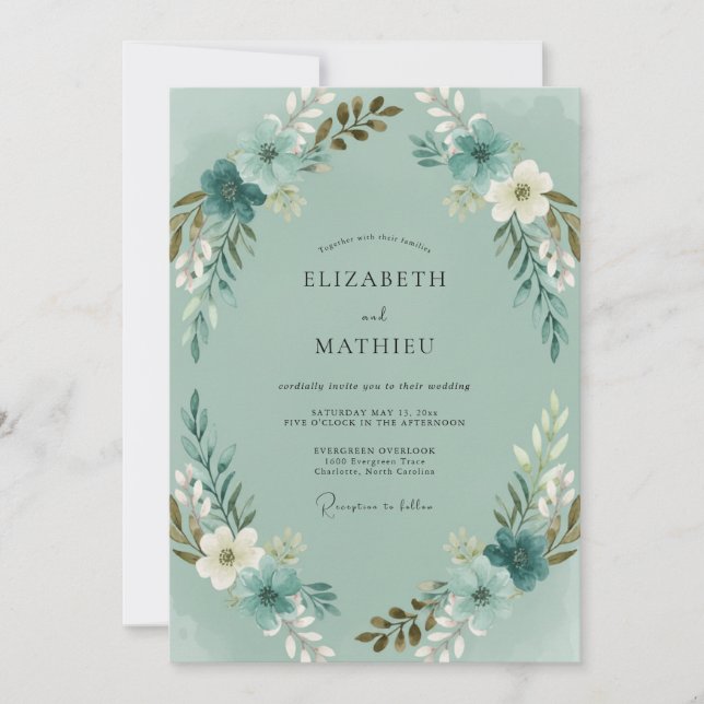 Celadon Bronze Wreath Wedding Invitation (Front)