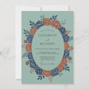 Celadon Burnt Orange Wreath Wedding Invitation