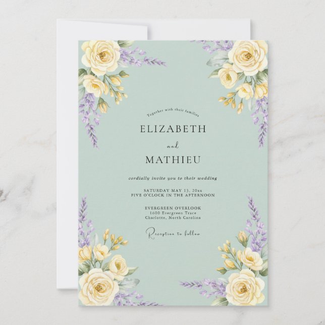 Celadon Butter Petal Wedding Invitation (Front)
