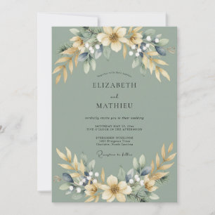 Celadon Champagne Foliage Eucalyptus Wedding Invitation