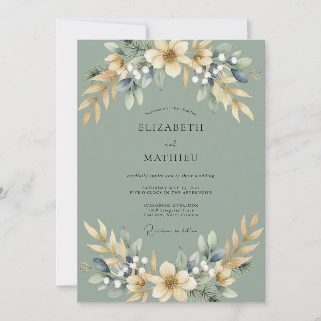 Celadon Champagne Foliage Eucalyptus Wedding Invitation (Front)