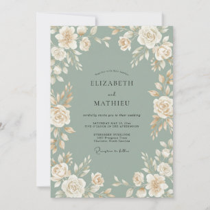 Celadon Cream Petal Wedding Invitation