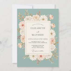 Celadon Daisy Wreath Wedding Invitation
