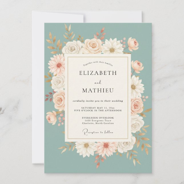 Celadon Daisy Wreath Wedding Invitation (Front)