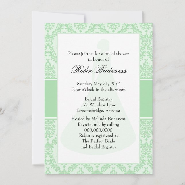 Celadon Damask Bridal Shower Invitation (Front)