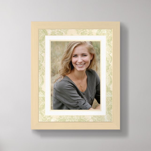 Celadon Damask Photo Memory  Keepsake Framed Art (Framed Front)