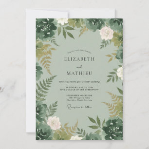Celadon Fern Blossom Wedding Invitation