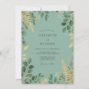 Celadon Foliage Gold Eucalyptus Wedding Invitation