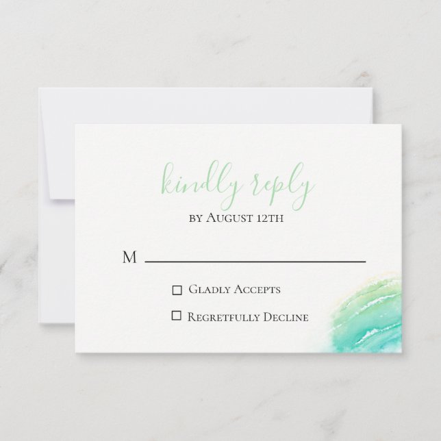 Celadon Green Beach Wedding RSVP Card (Front)