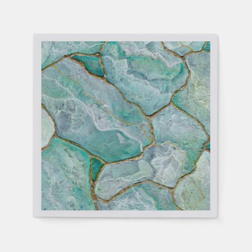 Celadon Green Geode Kintsugi Mint Green Jade  Napkins