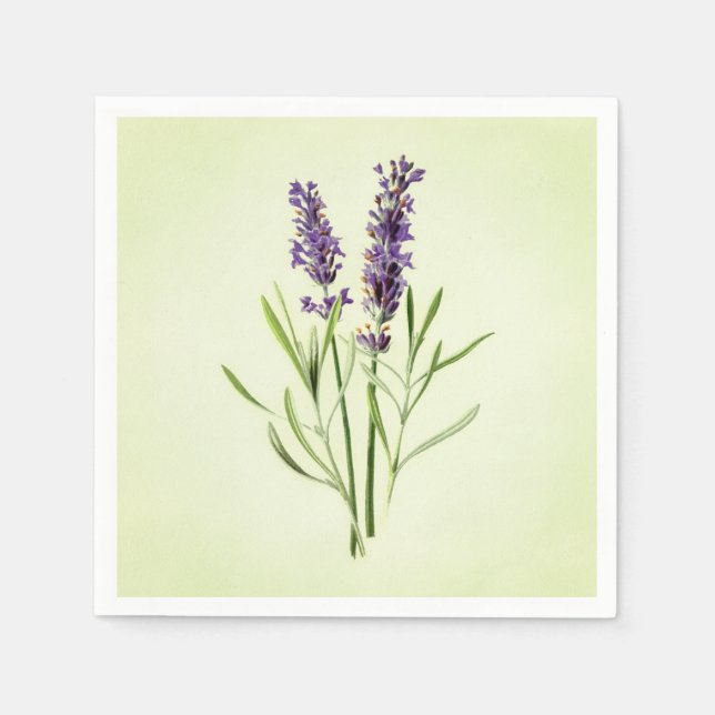 Celadon Green Painted Lavender Sprig Botanical Paper Napkins (Front)