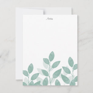 Celadon Green Watercolor Leaves Note Card