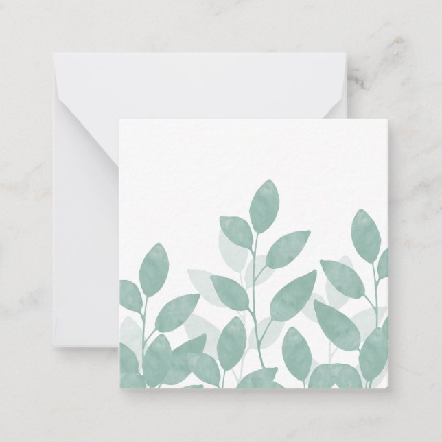 Celadon Green Watercolor Leaves Note Card (Front)