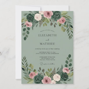 Celadon Mauve Succulent Eucalyptus Wedding Invitation