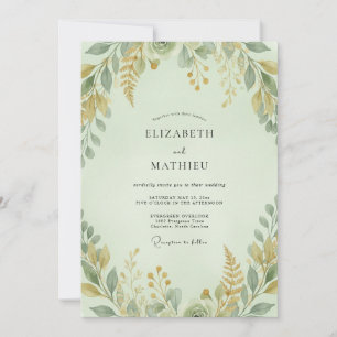 Celadon Ochre Foliage Eucalyptus Wedding Invitation