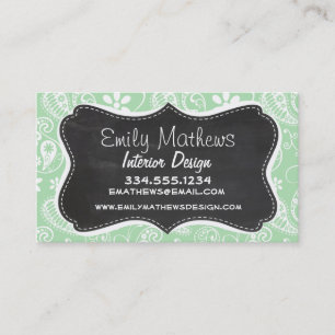 Celadon Paisley; Floral; Chalkboard look Business Card