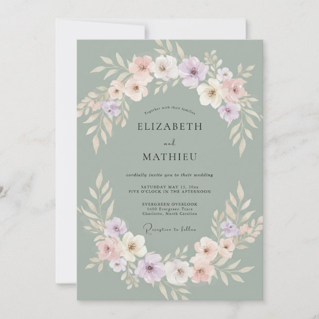 Celadon Pale Blush Peony Wedding Invitation (Front)