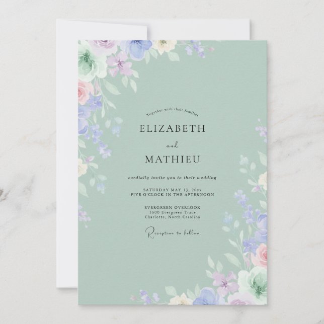 Celadon Pale Lilac Peony Wedding Invitation (Front)