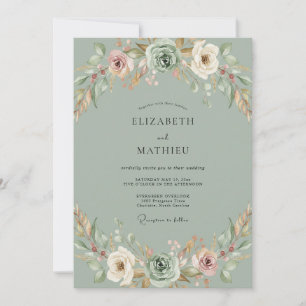 Celadon Peach Peony Wedding Invitation