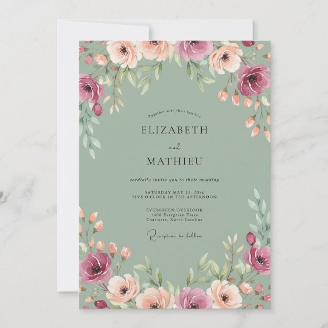 Celadon Peach Petal Wedding Invitation (Front)