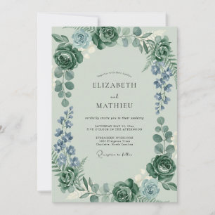 Celadon Periwinkle Eucalyptus Wedding Invitation