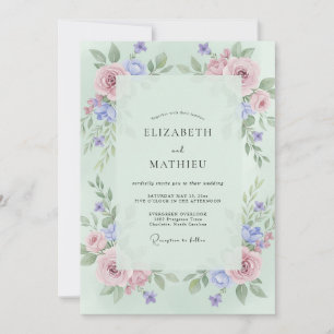 Celadon Periwinkle Peony Wedding Invitation
