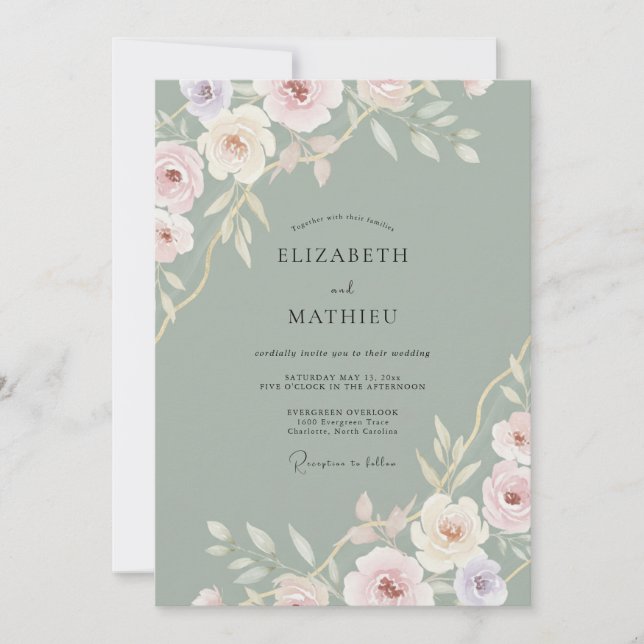 Celadon Pink Peony Wedding Invitation (Front)