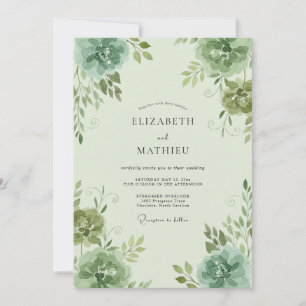 Celadon Ranunculus Eucalyptus Wedding Invitation