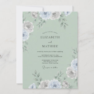 Celadon Silver Ranunculus Eucalyptus Wedding Invitation