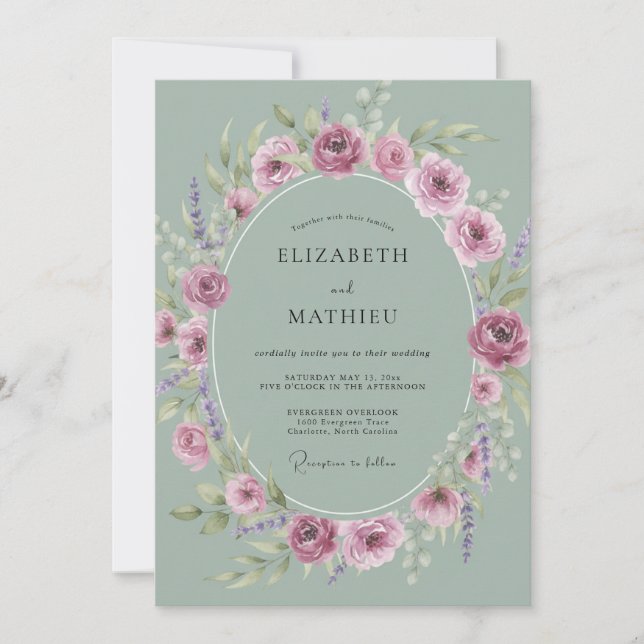 Celadon Soft Mauve Peony Wedding Invitation (Front)