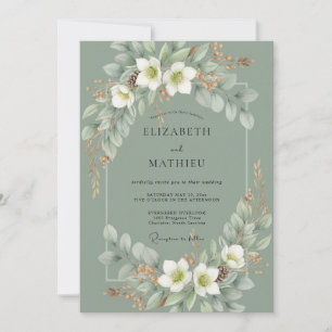 Celadon White Lily Wedding Invitation