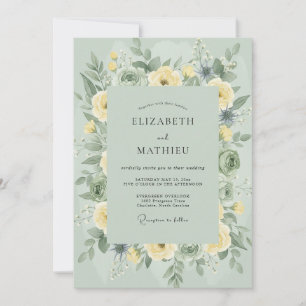 Celadon Yellow Rose Wedding Invitation