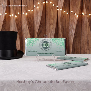 Celebrate 100th Birthday Sweet Green Glitter Hershey Bar Favors