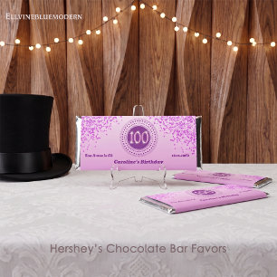 Celebrate 100th Birthday Sweet Pink Glitter Hershey Bar Favors