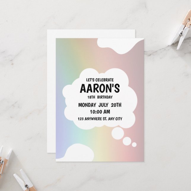 Celebrate 18th Birthday Blended Colors Black Text  Invitation (Front/Back In Situ)