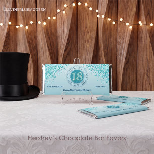 Celebrate 18th Birthday Sweet Teal Blue Glitter Hershey Bar Favors