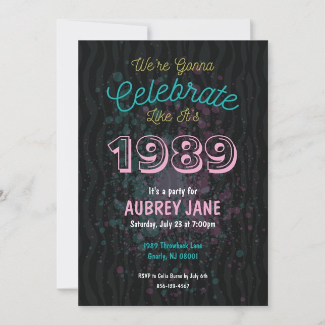 Celebrate 1989 Party Invitation - 1980s theme 5x7 (Front)