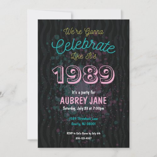 Celebrate 1989 Party Invitation _ 1980s theme 5x7