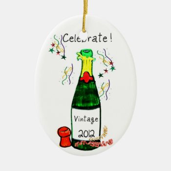 Celebrate! 2012 Champagne Bottle Print Reverses To Ceramic Ornament by CreativeContribution at Zazzle