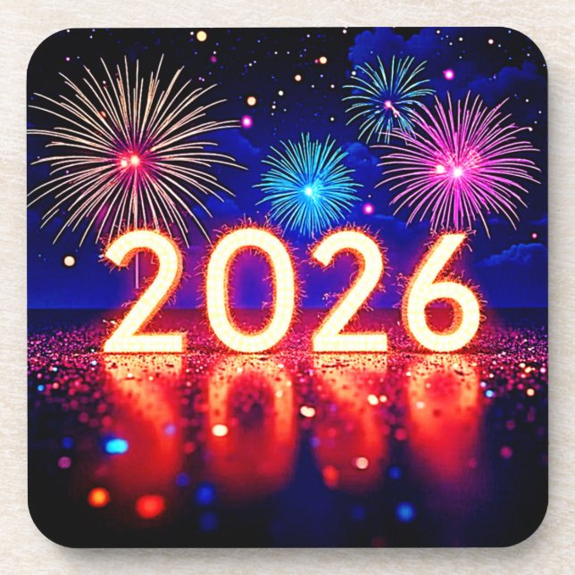 Celebrate 2026: Bright Future Spark Design  Beverage Coaster (Front)