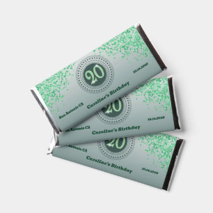Celebrate 20th Birthday Sweet Green Glitter Hershey Bar Favors