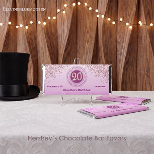 Celebrate 20th Birthday Sweet Rose Gold Glitter Hershey Bar Favors