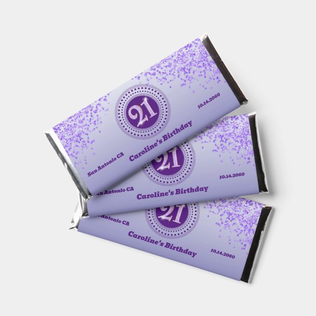 Celebrate 21st Birthday Sweet Purple Glitter Hershey Bar Favors (Front)